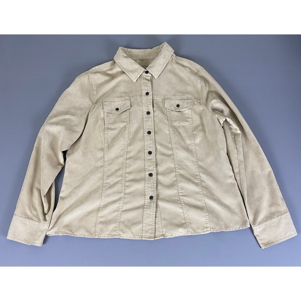 Croft & Barrow Womens XL Beige Suede Shirt Jacket Button Down Long Sleeve Pocket